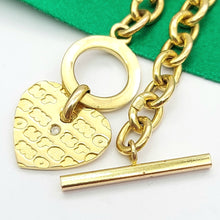 Load image into Gallery viewer, Ladies Yellow Gold 9ct (375, 9k) Rare Heart Tag With Diamond Toggle Necklace
