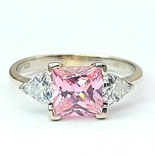 Load image into Gallery viewer, Ladies White Gold 9ct (375,9K) Princess Cut Pink Sapphire &amp; Diamantes Ring
