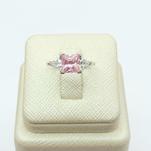Load image into Gallery viewer, Ladies White Gold 9ct (375,9K) Princess Cut Pink Sapphire &amp; Diamantes Ring
