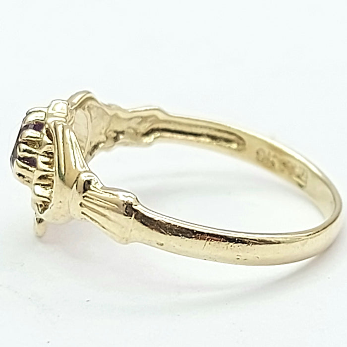 Ladies Yellow Gold 9ct (375,9K) Unique Claddagh Irish Amethyst Ring