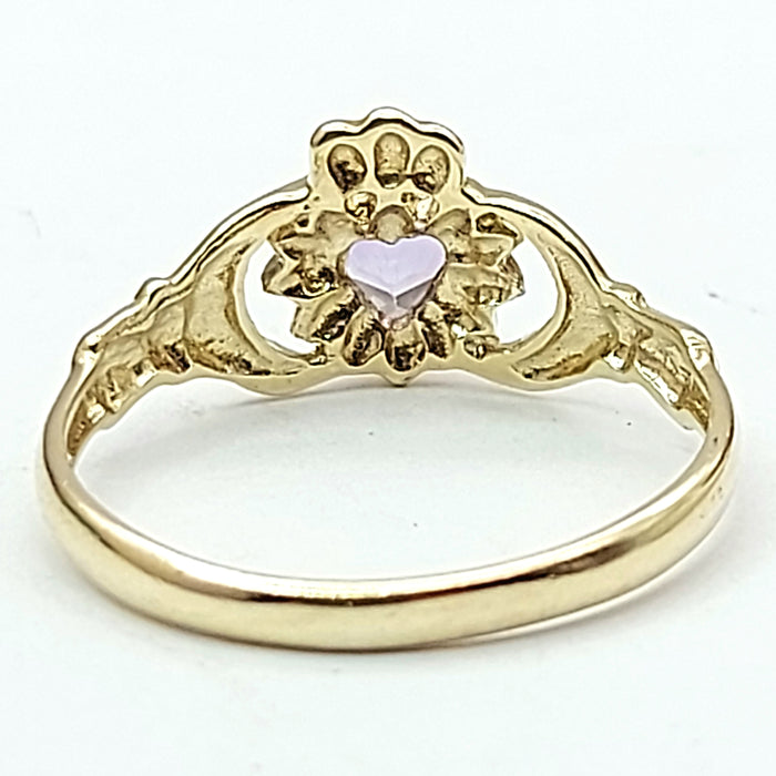 Ladies Yellow Gold 9ct (375,9K) Unique Claddagh Irish Amethyst Ring