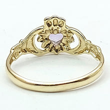 Load image into Gallery viewer, Ladies Yellow Gold 9ct (375,9K) Unique Claddagh Irish Amethyst Ring
