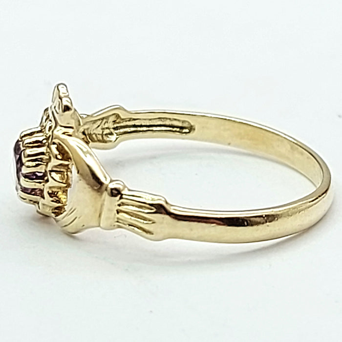 Ladies Yellow Gold 9ct (375,9K) Unique Claddagh Irish Amethyst Ring