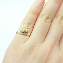 Load image into Gallery viewer, Ladies Yellow Gold 9ct (375,9K) Unique Claddagh Irish Amethyst Ring
