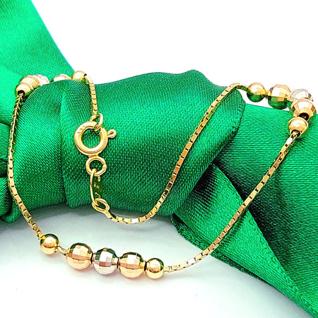 Ladies Tri-Tone Gold 14ct (585,14k) High Quality Disco Cut Beads Dainty Bracelet