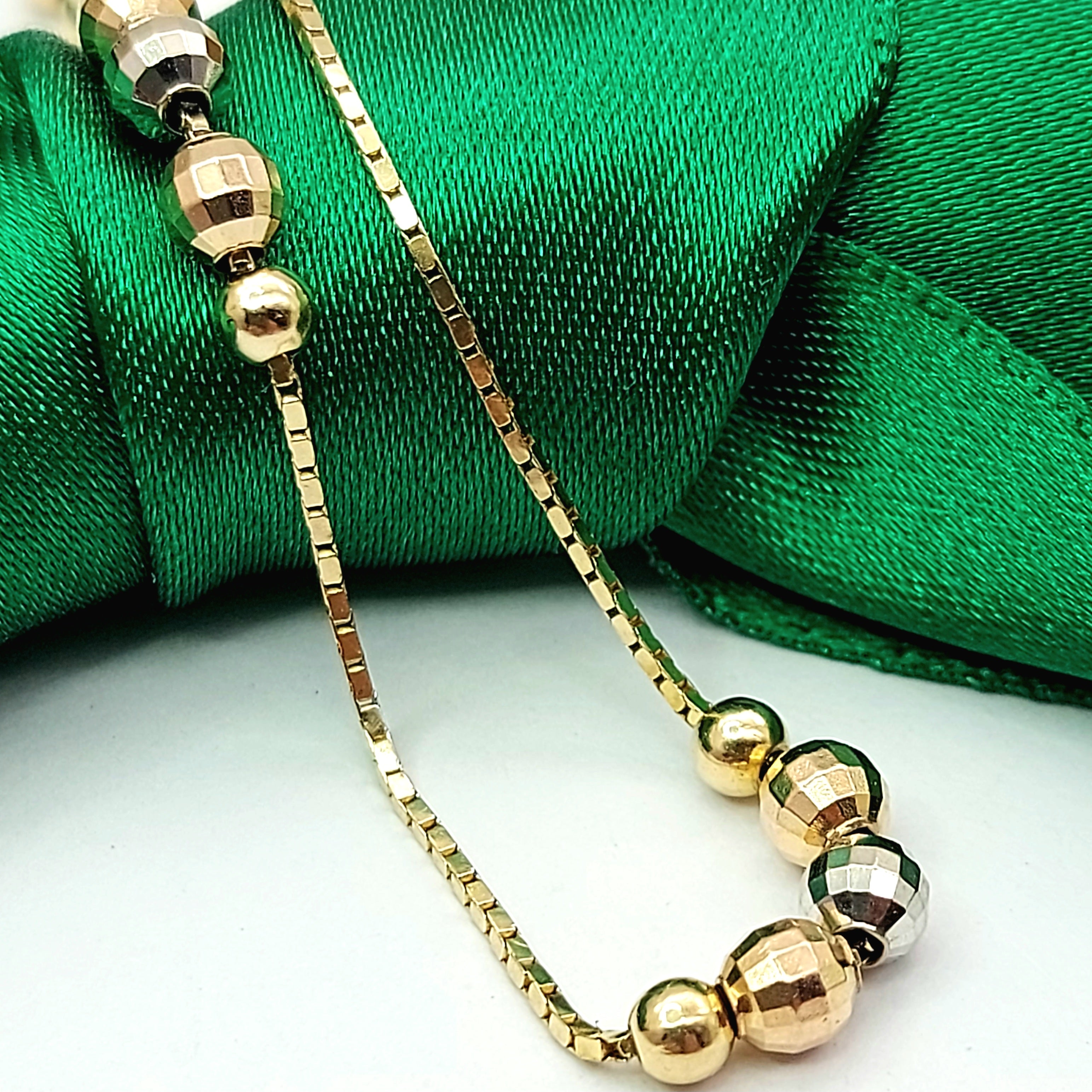 Ladies Tri-Tone Gold 14ct (585,14k) High Quality Disco Cut Beads Dainty Bracelet