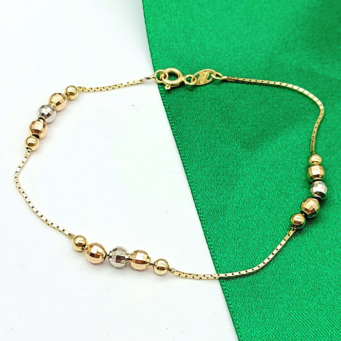 Ladies Tri-Tone Gold 14ct (585,14k) High Quality Disco Cut Beads Dainty Bracelet