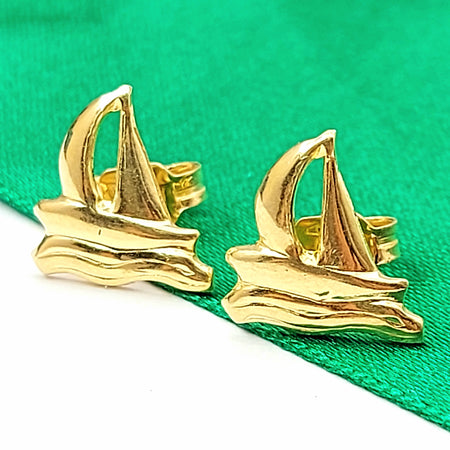 Ladies Earrings Yellow Gold 18ct (750, 18k) High Quality Solid Sail Boat Studs