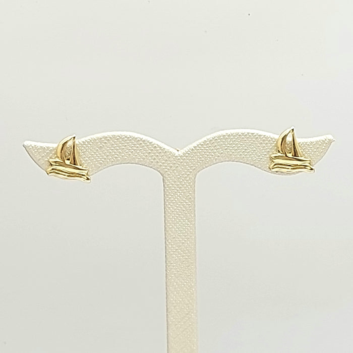 Ladies Earrings Yellow Gold 18ct (750, 18k) High Quality Solid Sail Boat Studs