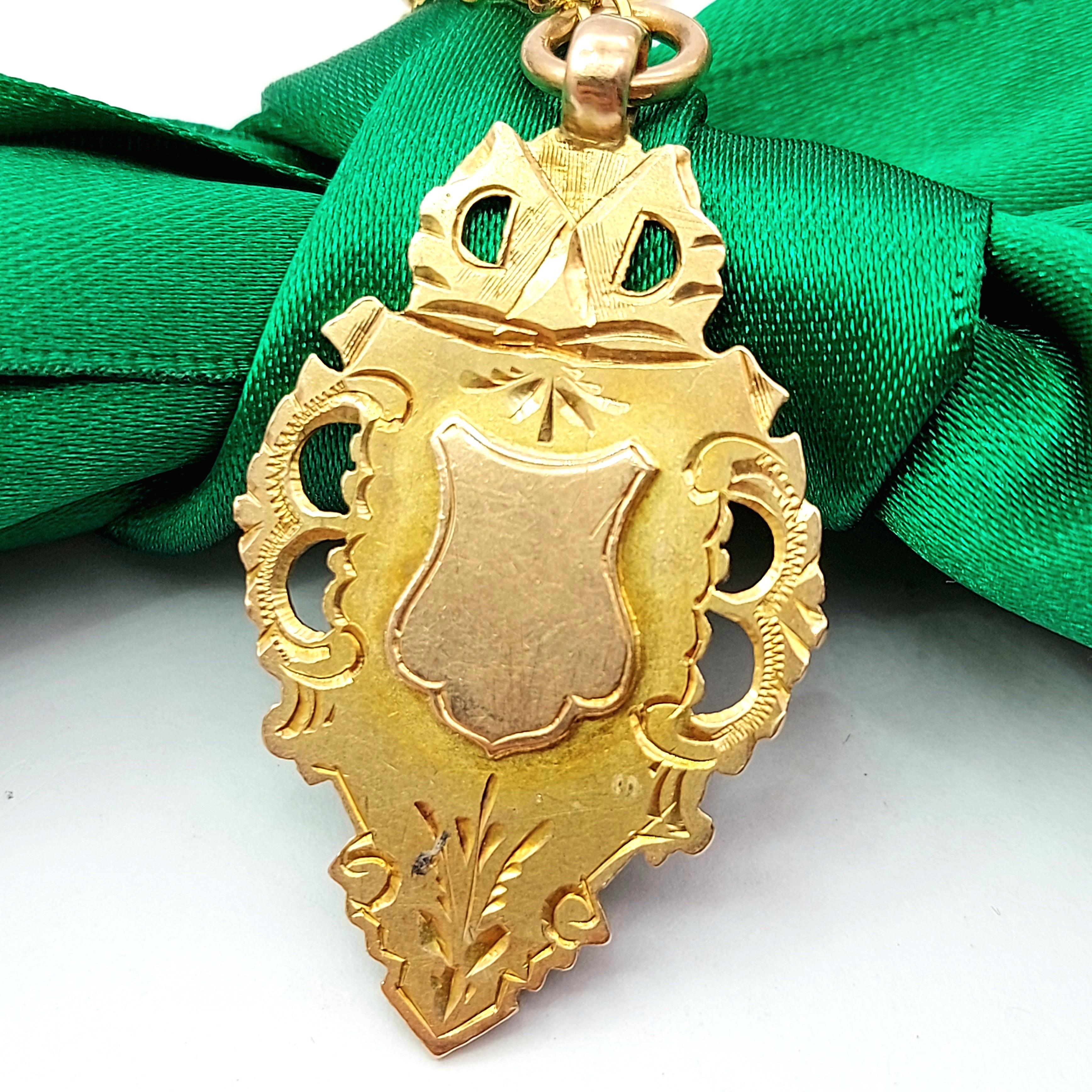 Unisex Two-Tone Gold 9ct (375, 9K) Antique Solid Hand Engraved Shield Pendant