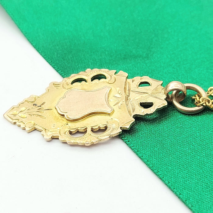 Unisex Two-Tone Gold 9ct (375, 9K) Antique Solid Hand Engraved Shield Pendant