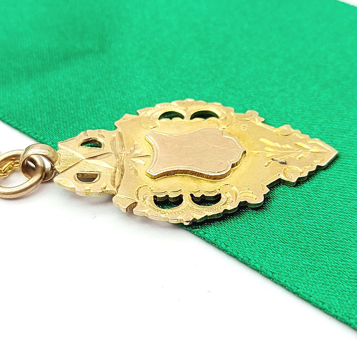 Unisex Two-Tone Gold 9ct (375, 9K) Antique Solid Hand Engraved Shield Pendant