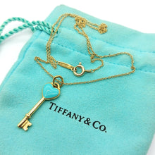 Load image into Gallery viewer, Ladies Yellow Gold 18ct (750,18K) Tiffany &amp; Co. Blue Enamel Heart Key Necklace
