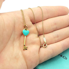 Load image into Gallery viewer, Ladies Yellow Gold 18ct (750,18K) Tiffany &amp; Co. Blue Enamel Heart Key Necklace
