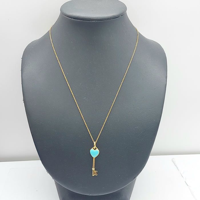 Ladies Yellow Gold 18ct (750,18K) Tiffany & Co. Blue Enamel Heart Key Necklace