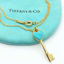 Load image into Gallery viewer, Ladies Yellow Gold 18ct (750,18K) Tiffany &amp; Co. Blue Enamel Heart Key Necklace
