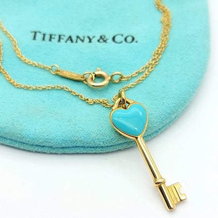 Ladies Yellow Gold 18ct (750,18K) Tiffany & Co. Blue Enamel Heart Key Necklace