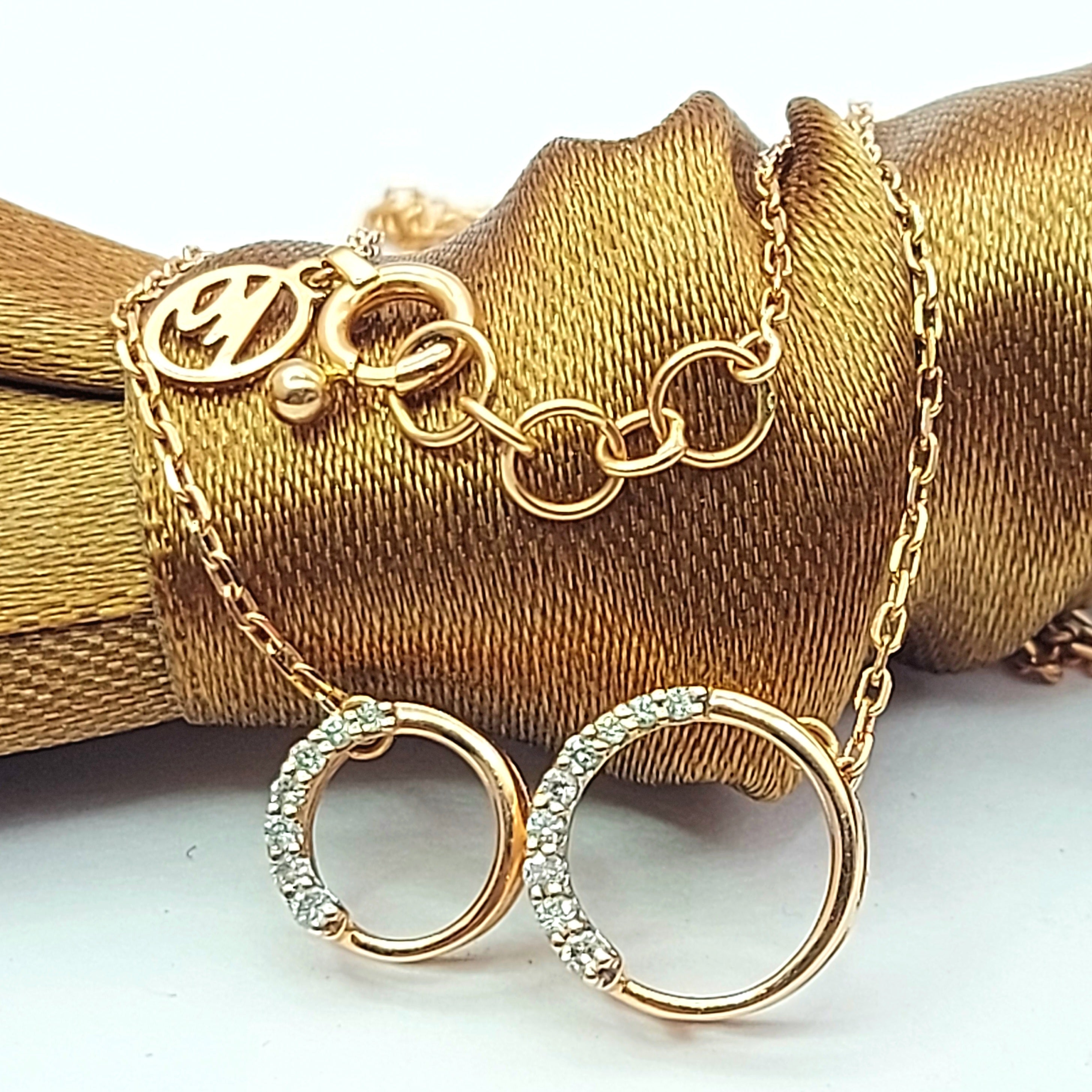 Ladies Rose Gold 14ct (585, 14K) Natural Diamonds 11pts Double Circles Necklace