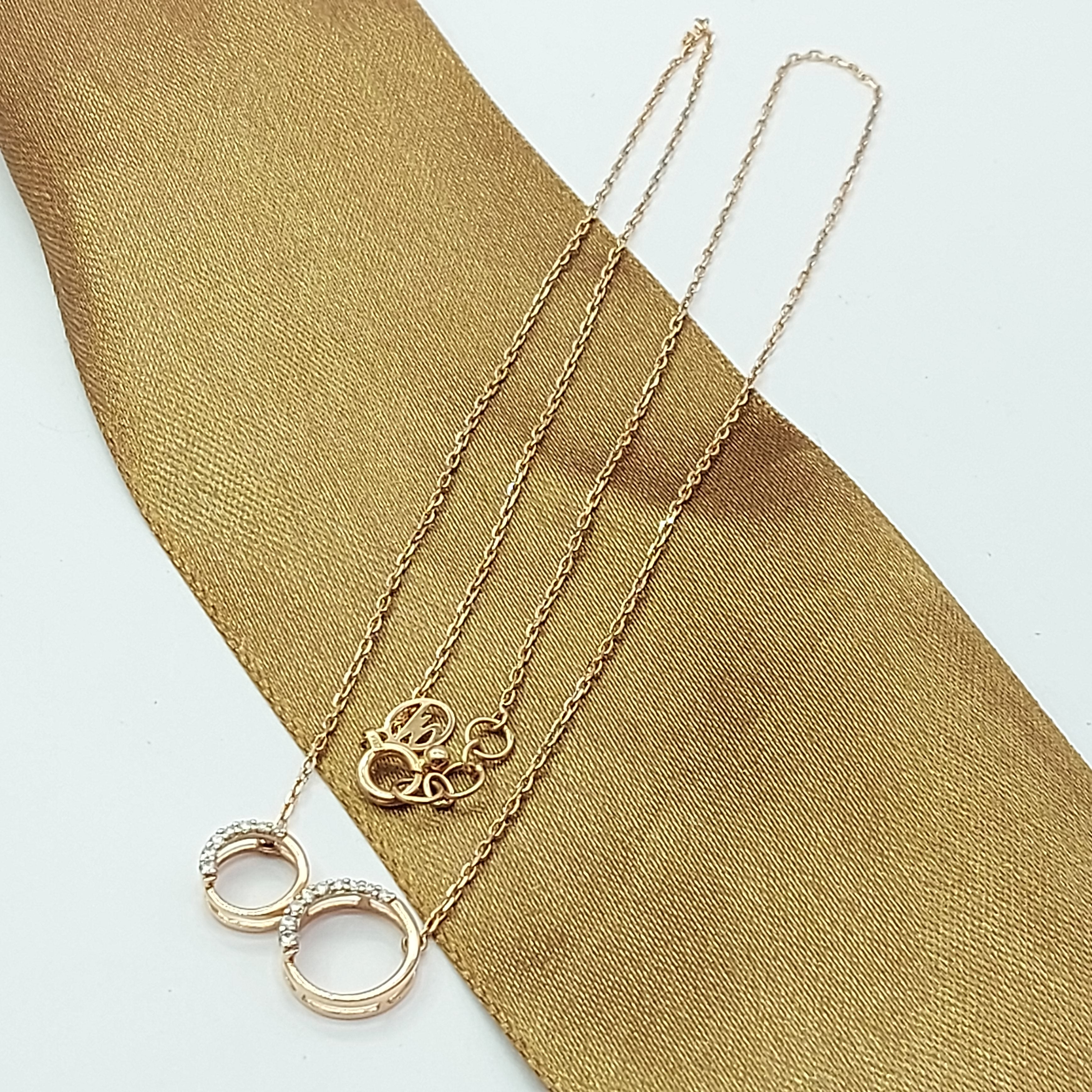 Ladies Rose Gold 14ct (585, 14K) Natural Diamonds 11pts Double Circles Necklace