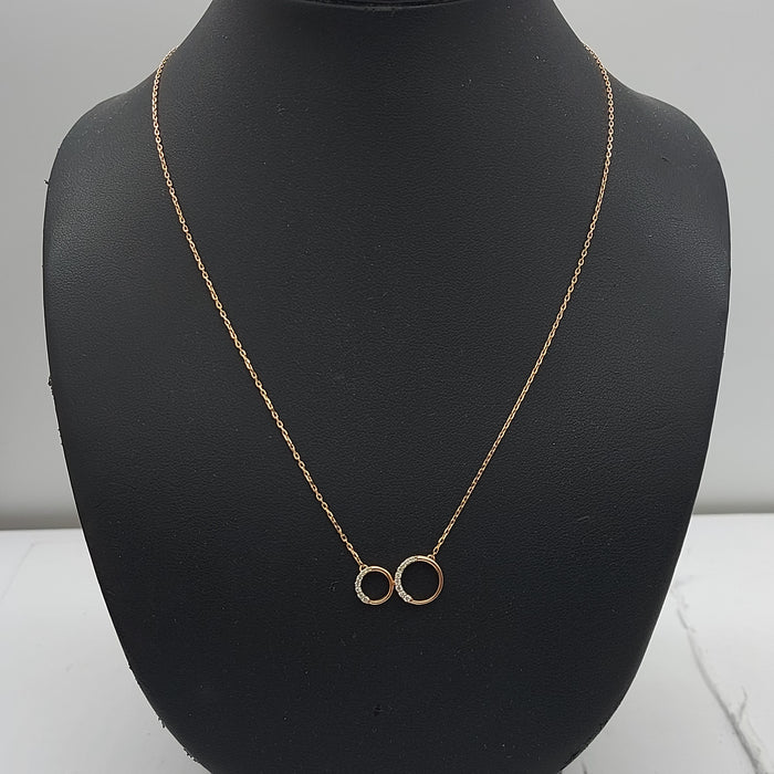 Ladies Rose Gold 14ct (585, 14K) Natural Diamonds 11pts Double Circles Necklace