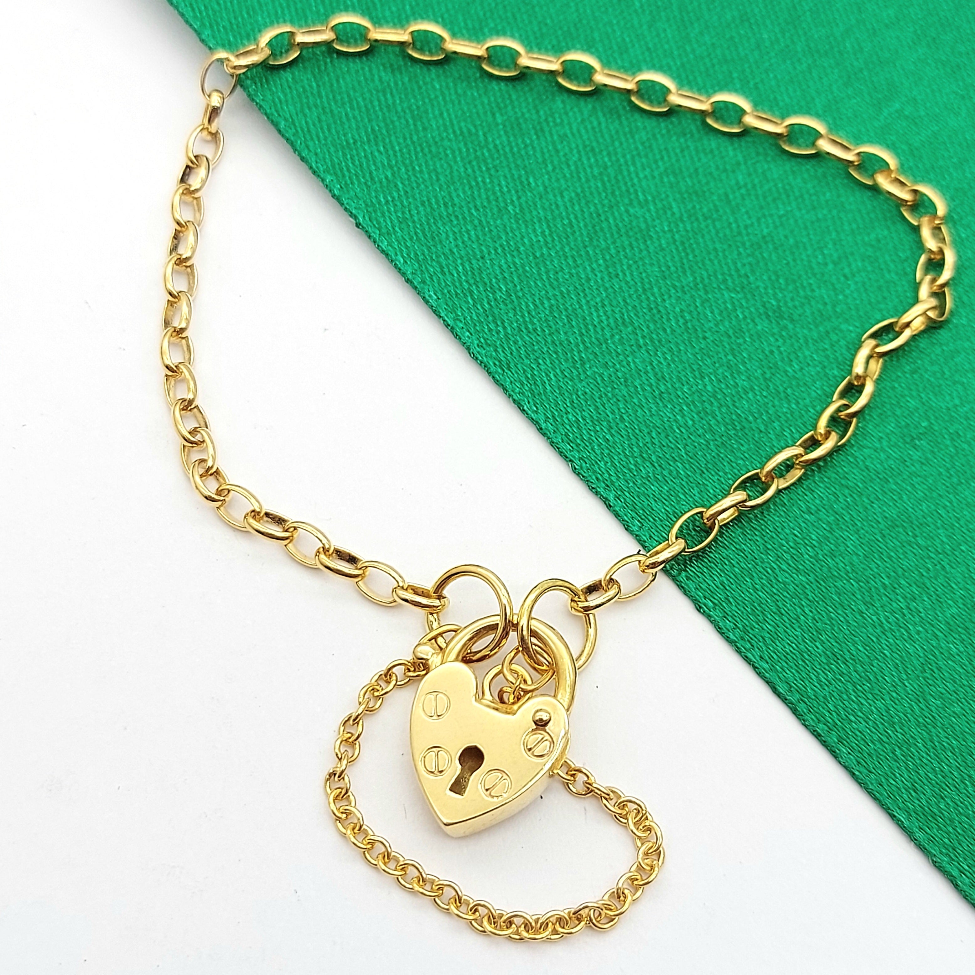 Children's Yellow Gold 9ct (375,9K) Screw Design Heart Padlock Chain Bracelet