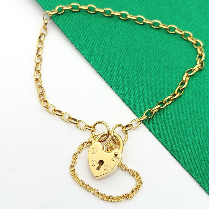 Children's Yellow Gold 9ct (375,9K) Screw Design Heart Padlock Chain Bracelet