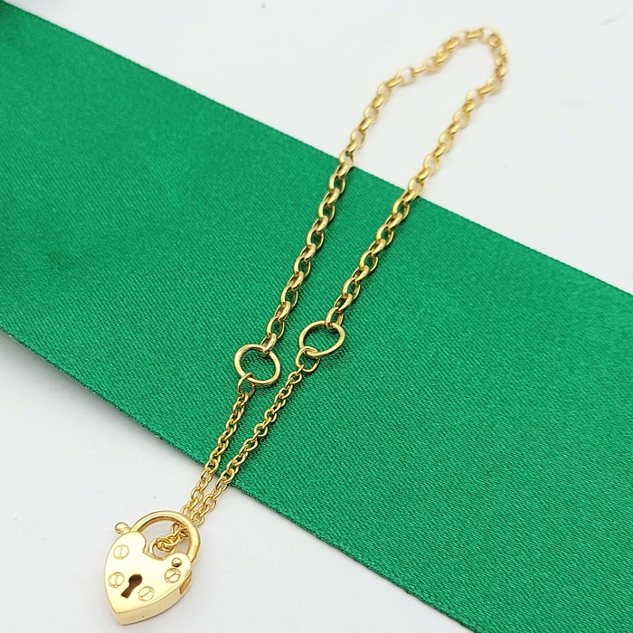 Children's Yellow Gold 9ct (375,9K) Screw Design Heart Padlock Chain Bracelet
