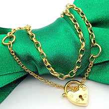 Load image into Gallery viewer, Children&#39;s Yellow Gold 9ct (375,9K) Screw Design Heart Padlock Chain Bracelet
