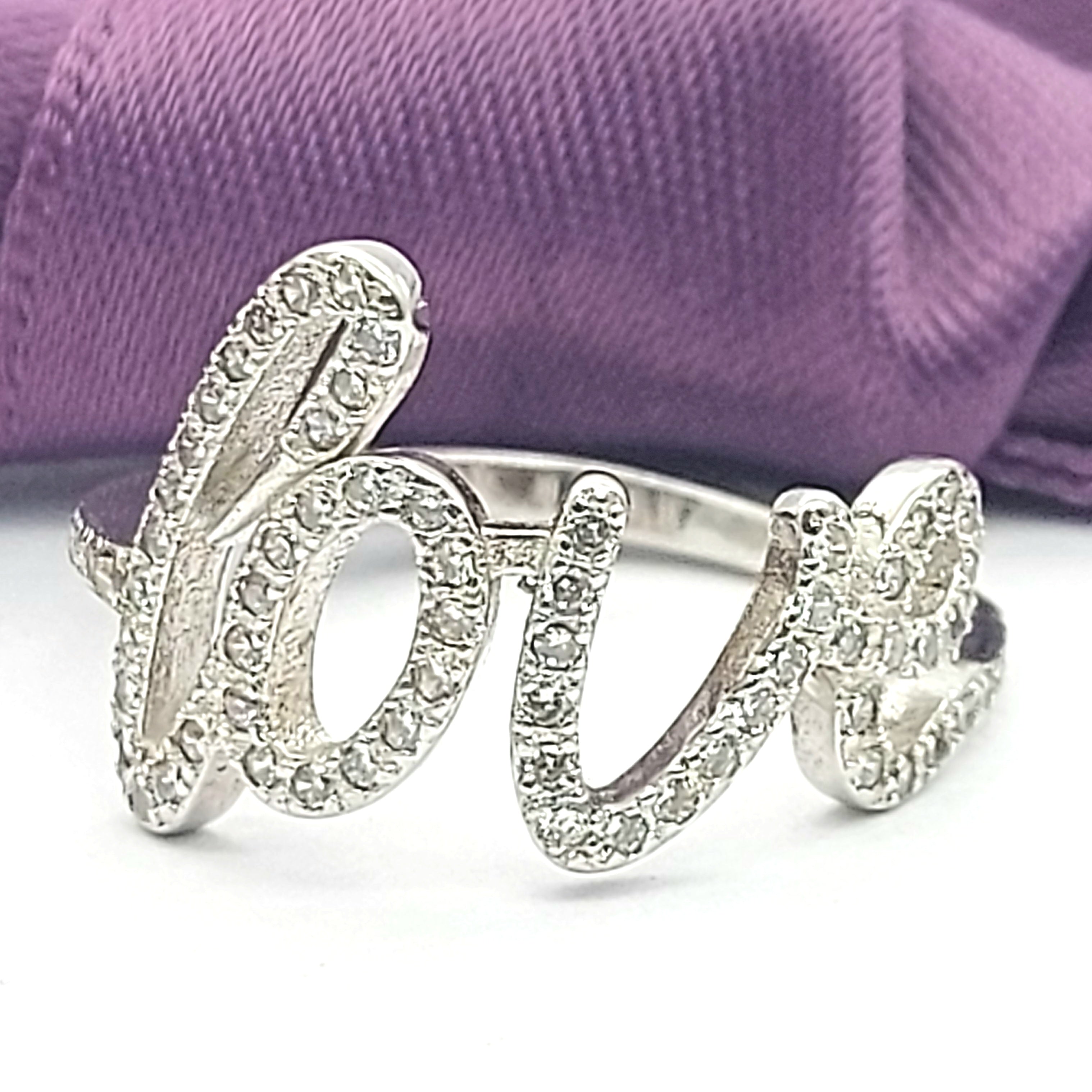 Diamantes 'LOVE' Ladies Sterling Silver (925) High Quality Ring