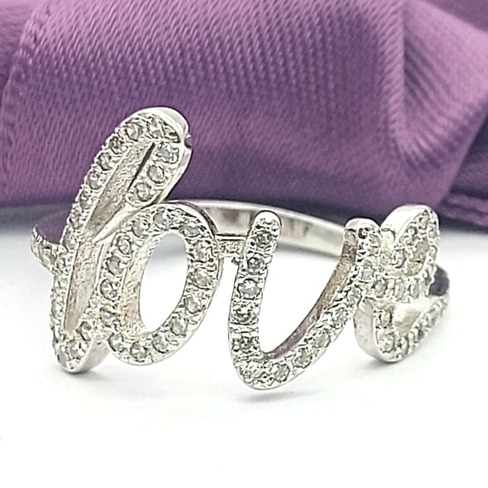 Diamantes 'LOVE' Ladies Sterling Silver (925) High Quality Ring