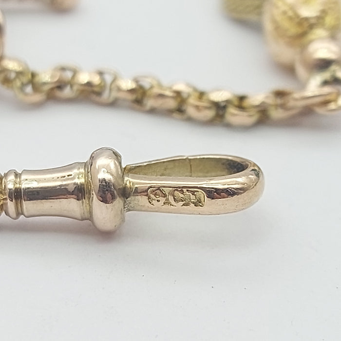 Antique Tassel & T-Bar Rose Gold 9ct (375, 9K) Belcher & Disco Bead Cut Bracelet