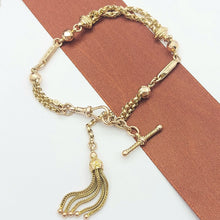 Load image into Gallery viewer, Antique Tassel &amp; T-Bar Rose Gold 9ct (375, 9K) Belcher &amp; Disco Bead Cut Bracelet
