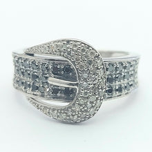 Load image into Gallery viewer, Ladies White Gold 9ct (375,9K) Rare Belt White Diamonds &amp; Black Diamonds Ring
