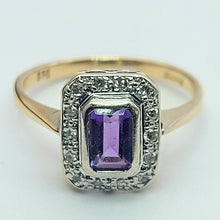 Load image into Gallery viewer, Ladies Two-Tone Gold 9ct (375,9K) Amethyst &amp; Diamonds 15pts Rectangle Ring
