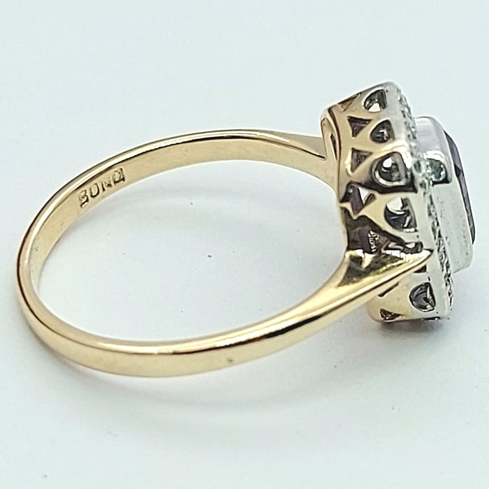 Ladies Two-Tone Gold 9ct (375,9K) Amethyst & Diamonds 15pts Rectangle Ring