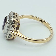 Load image into Gallery viewer, Ladies Two-Tone Gold 9ct (375,9K) Amethyst &amp; Diamonds 15pts Rectangle Ring
