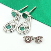 Load image into Gallery viewer, Ladies White Gold 18ct (750, 18K) Drop Dangle Natural Emerald &amp; Diamond Earrings
