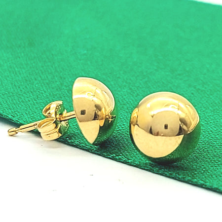 Ladies Yellow Gold 9ct (375, 9K) Round Half Ball Dome Stud Earrings