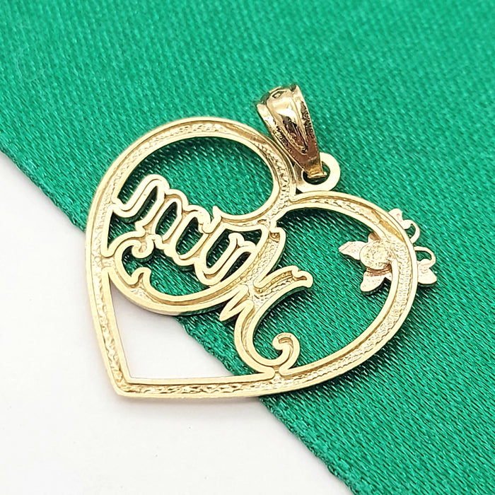 Ladies Tri-Tone Gold 9ct (375, 9K) Unique Butterfly Open Heart "Mum" Pendant