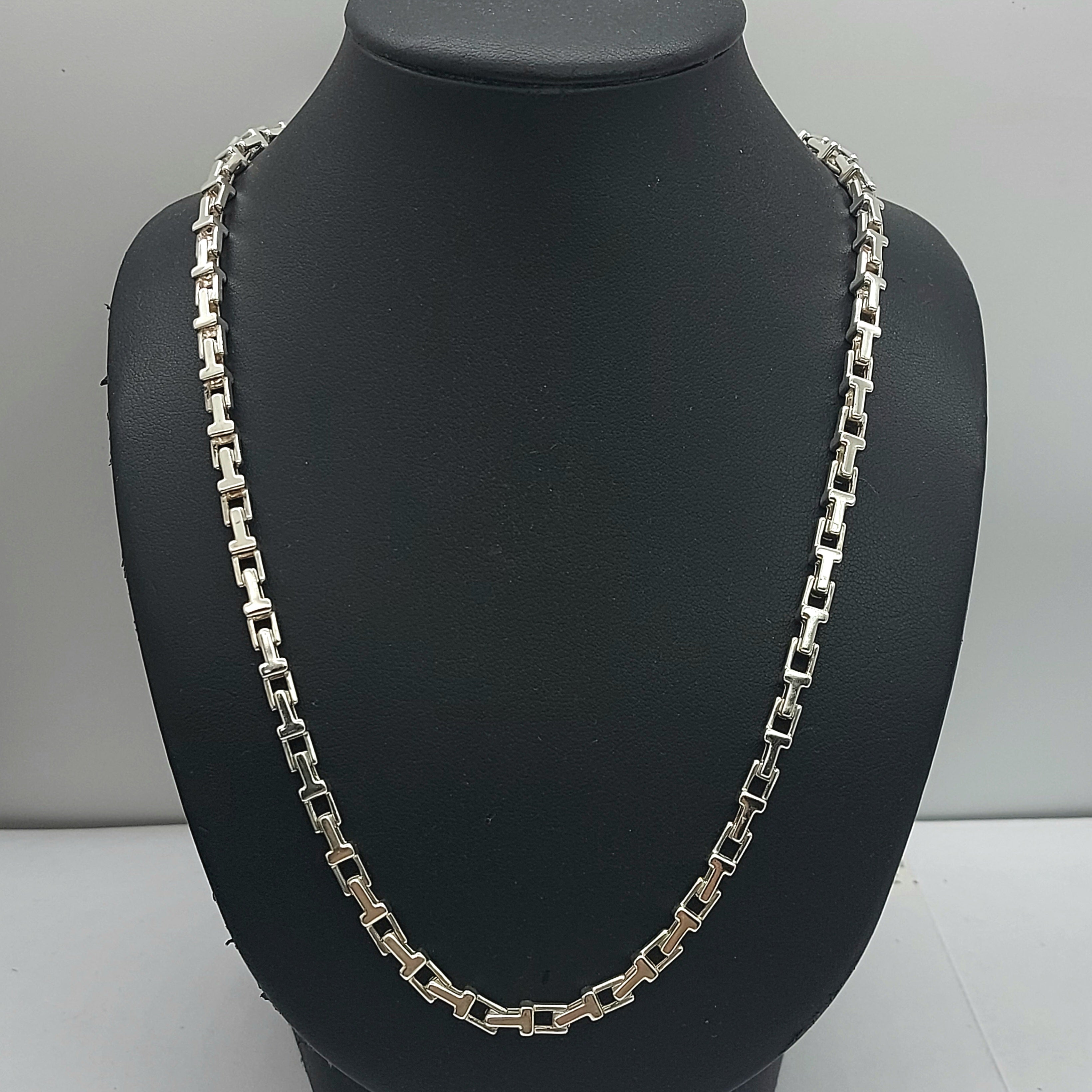 Tiffany & Co Sterling Silver (925) Retired 'T' Square Link Chain Necklace