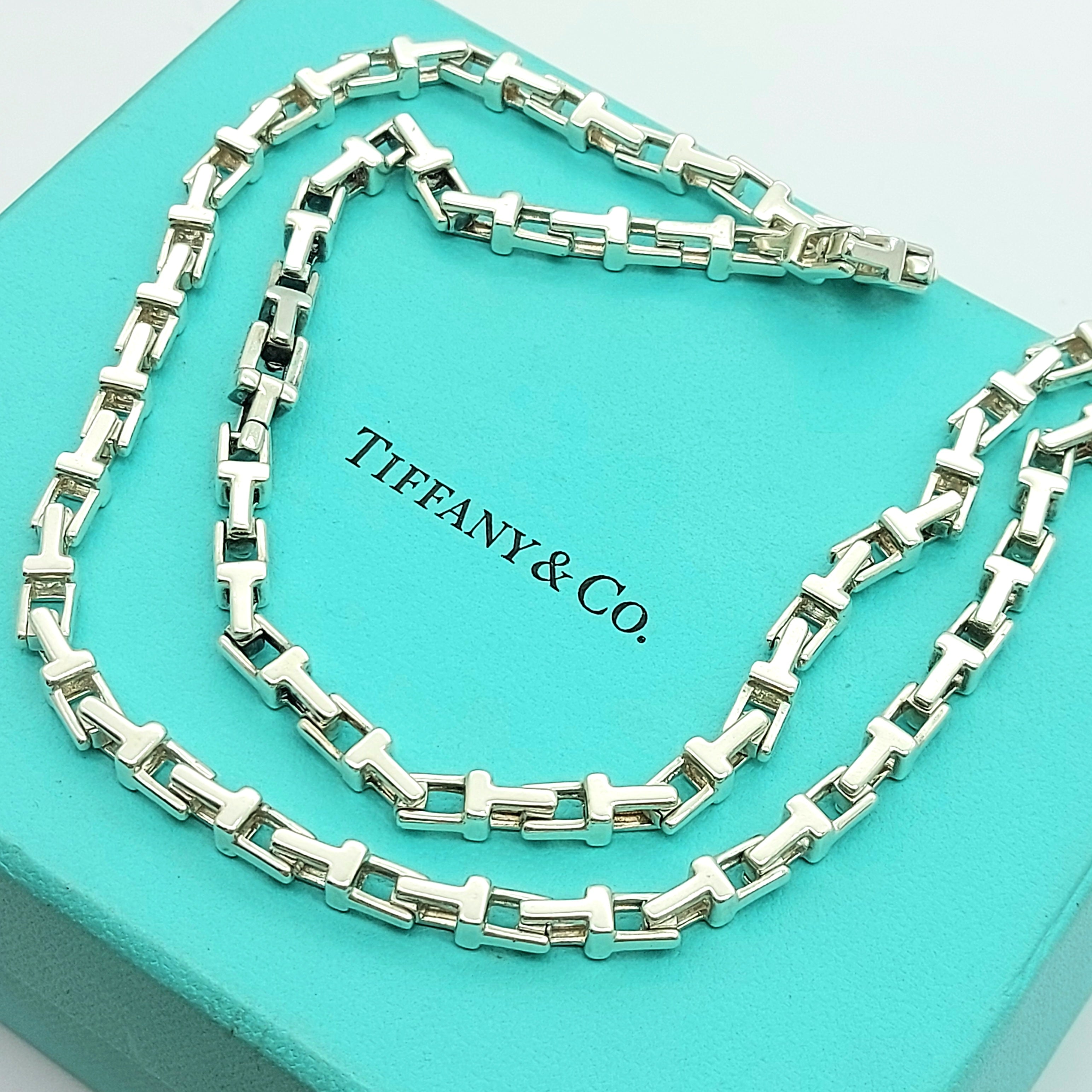 Tiffany & Co Sterling Silver (925) Retired 'T' Square Link Chain Necklace