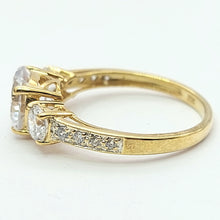 Load image into Gallery viewer, Ladies Yellow Gold 9ct (375, 9k) 3 Stone Diamantes Engagement Ring
