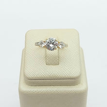 Load image into Gallery viewer, Ladies Yellow Gold 9ct (375, 9k) 3 Stone Diamantes Engagement Ring
