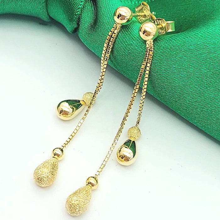 Ladies Yellow Gold 9ct (375 ,9k) Double Teardrop Dangle Box Chain Stud Earrings