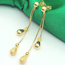 Load image into Gallery viewer, Ladies Yellow Gold 9ct (375 ,9k) Double Teardrop Dangle Box Chain Stud Earrings

