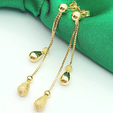 Ladies Yellow Gold 9ct (375 ,9k) Double Teardrop Dangle Box Chain Stud Earrings