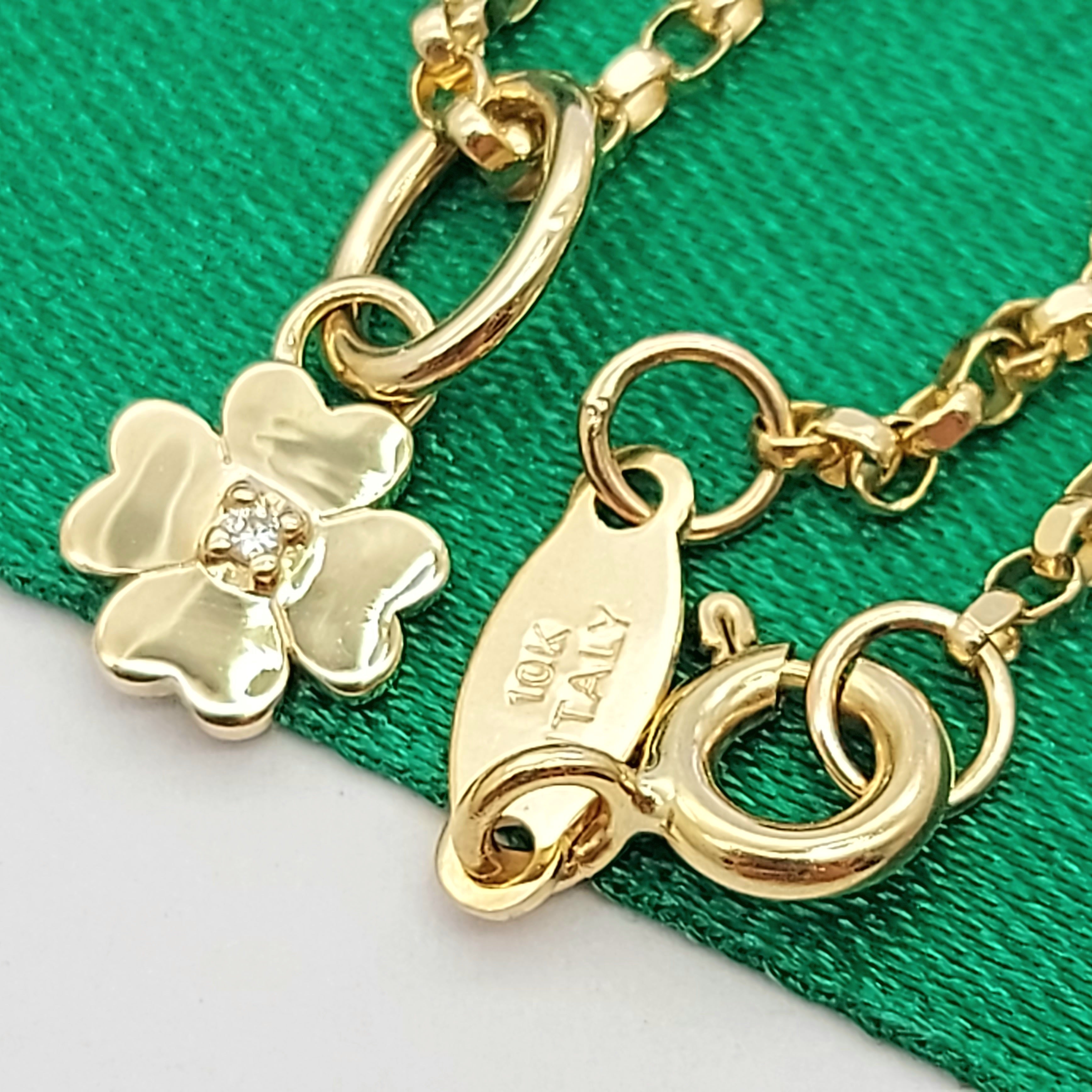Ladies Yellow Gold 10ct (417, 10K) Diamond Four Leaf Clover Belcher Necklace