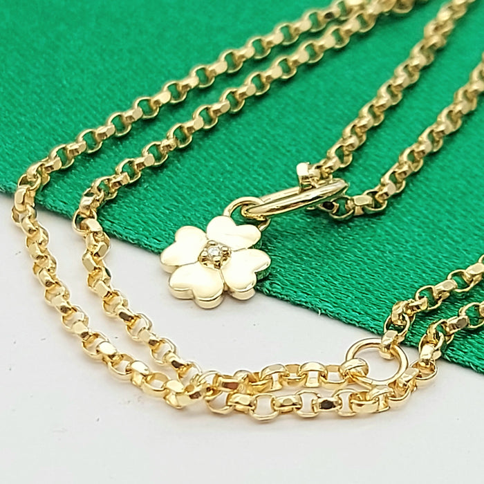 Ladies Yellow Gold 10ct (417, 10K) Diamond Four Leaf Clover Belcher Necklace