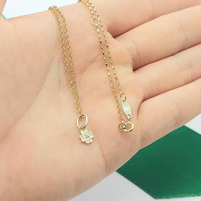 Ladies Yellow Gold 10ct (417, 10K) Diamond Four Leaf Clover Belcher Necklace