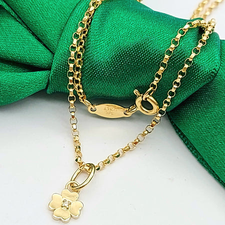 Ladies Yellow Gold 10ct (417, 10K) Diamond Four Leaf Clover Belcher Necklace
